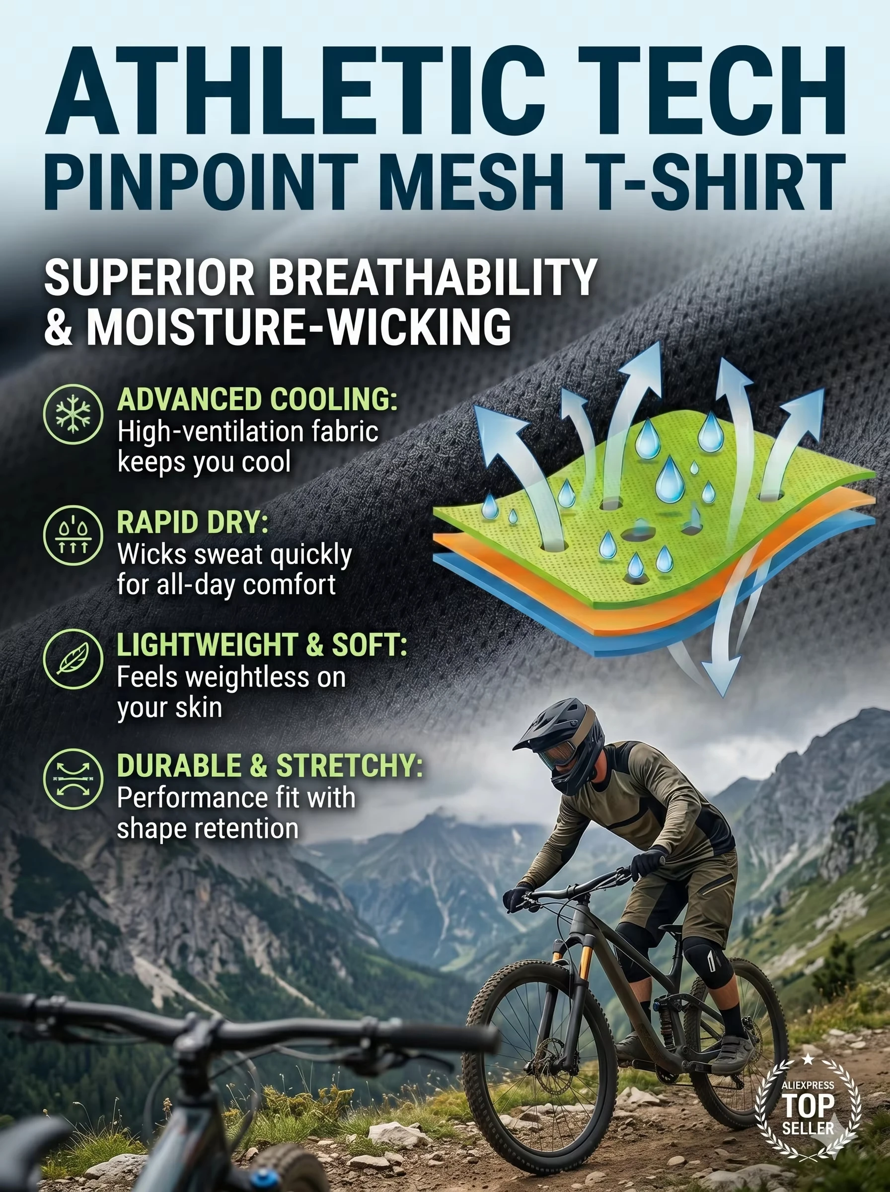 Herren Downhill-Anzug Radsport-Oberteil Mountainbike MTB Motocross Motorrad-Trikot Sportbekleidung Atmungsaktiv Schnelltrocknend Offroad-Fahrt – Detail 3