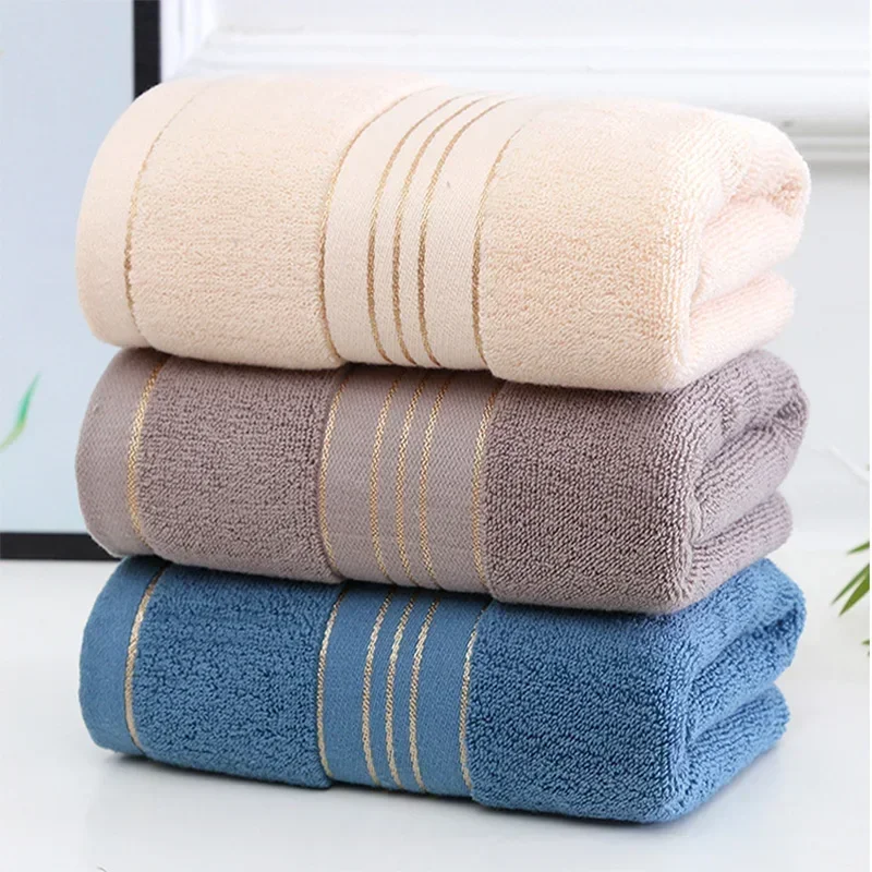 2pcs Cotton Bath Towel Increases Water Absorption Adult Bath Towel Solid Color Golden Silk Soft Affinity Face Towel