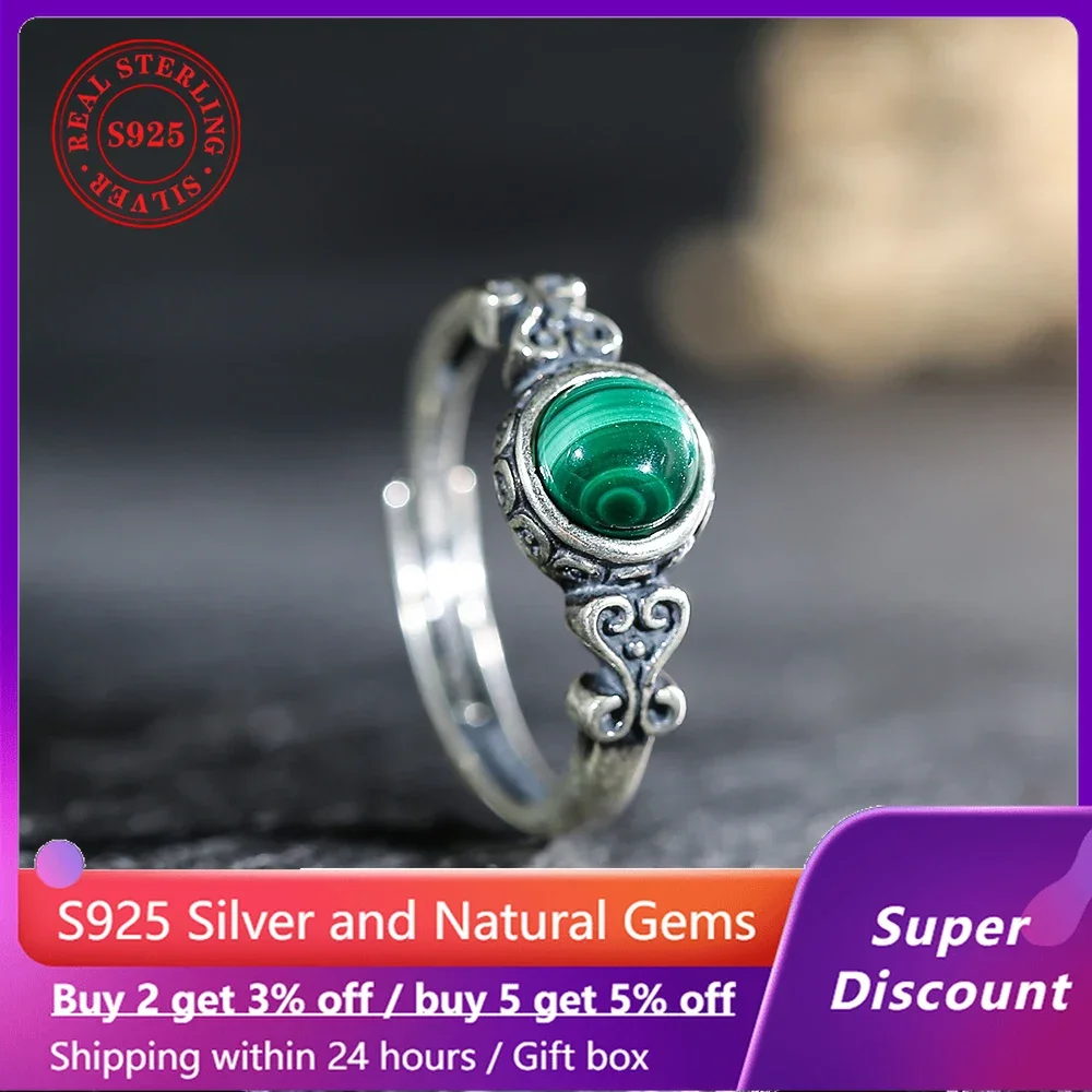 

Vintage S925 Silver Ring Natural Mineral Peacock Stone Women's Ring Exquisite Jewelry Couple Ring Party Accessories Gift