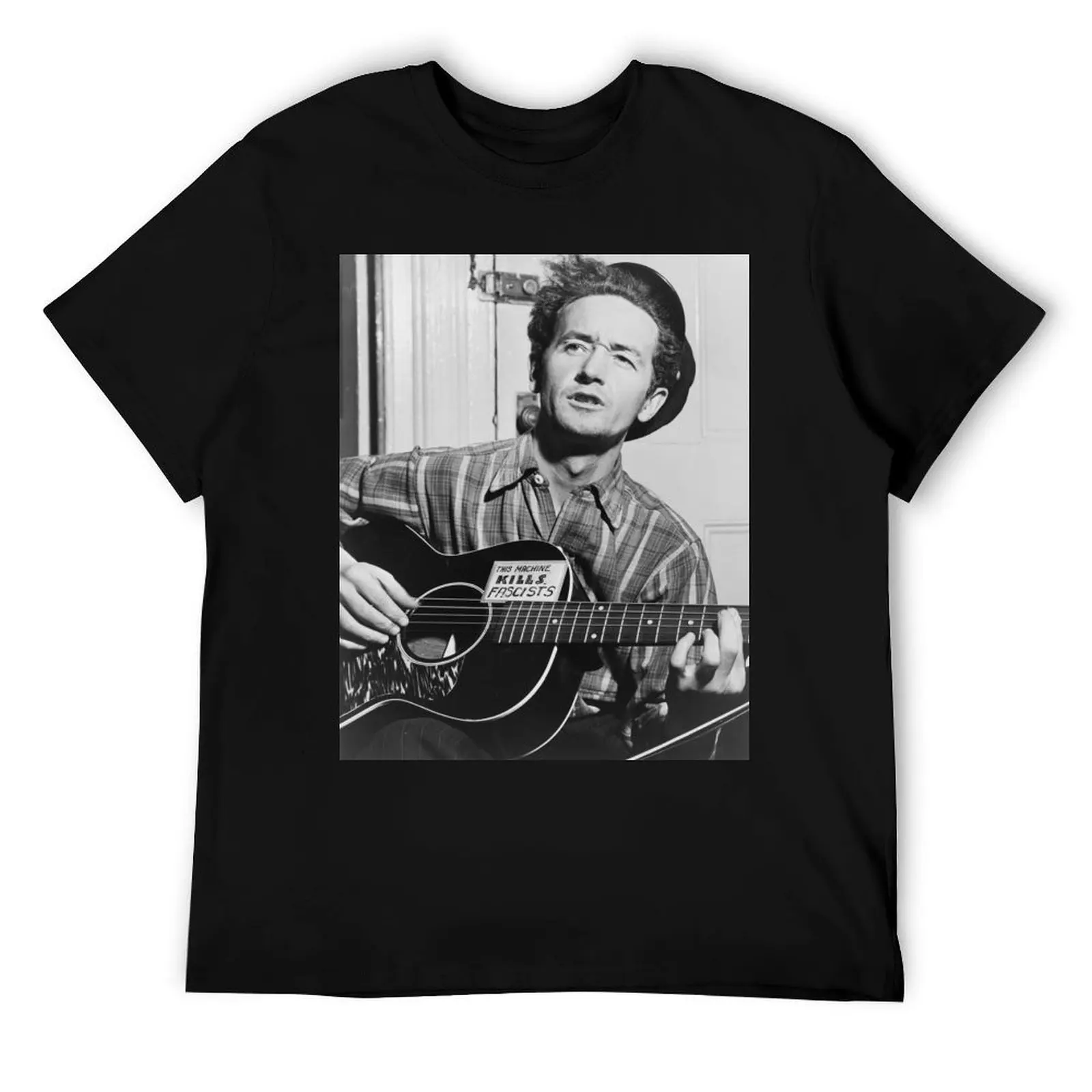 

Woody Guthrie Portrait T-Shirt black cotton t-shirt plain for man package anime tshirt t shirts with prints T-Shirt