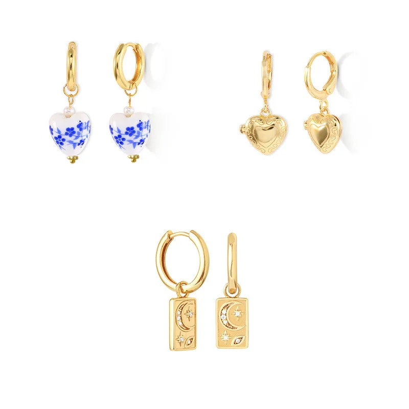 

Korean Version New Trend Copper Ceramic Heart Hoop Earrings Birthday Party Creative Jewelry 2024 Women's Elegant Accessory Gift