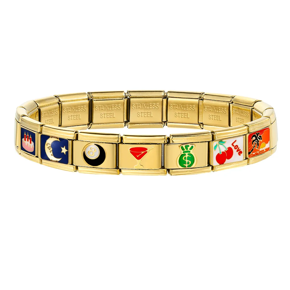 Design-Geschenkbox in Goldfarbe, Geldbörse, Geburtstagskerze, italienischer Charm-Anhänger, passend für 9mm Edelstahlarmbänder, DIY-Schmuckherstellung – Detail 2