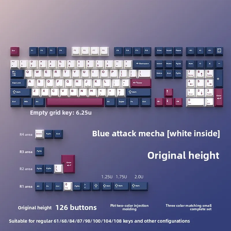 KUXM Blue Rose Mecha mechanische Tastatur-Tastenkappen, Tri-Split PBT, klein, komplettes Set, individuell, 2 Farben