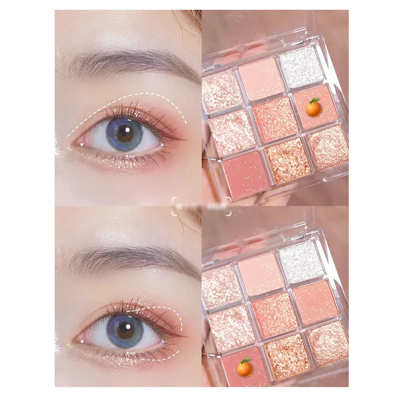 Pfirsich rosa Glitter Lidschatten Palette matt schimmern 9-Farben Lidschatten orange glänzende Mädchen Make-up-Palette dauerhafte koreanische Kosmetik