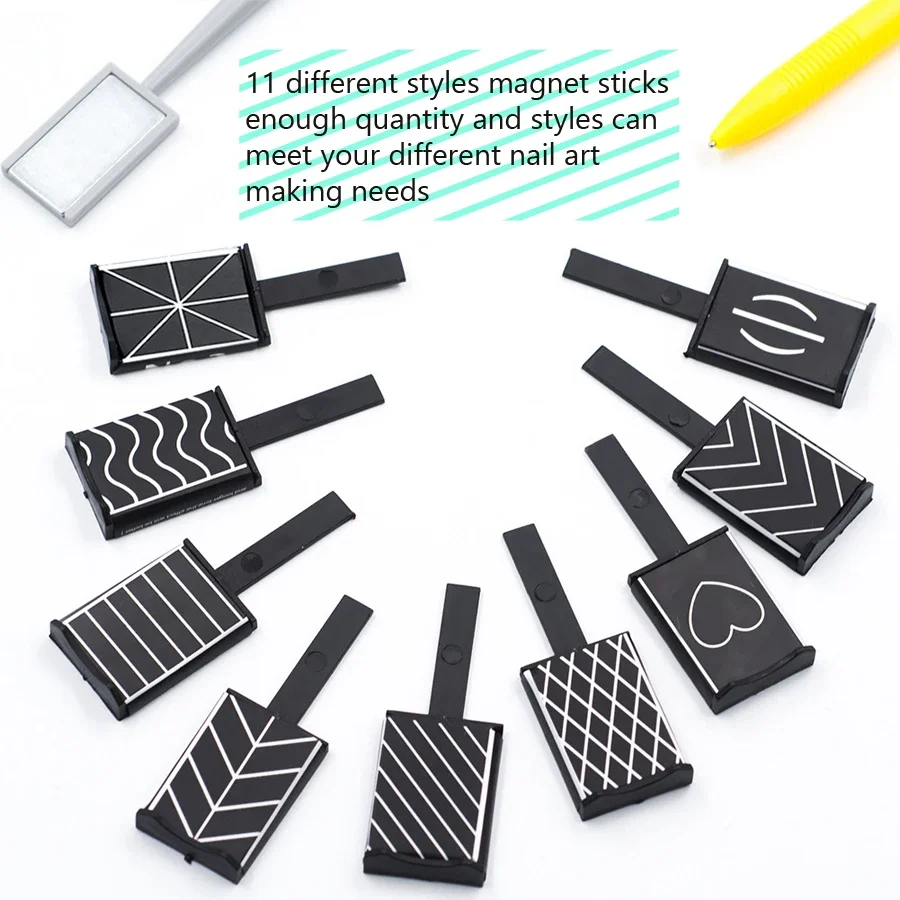 11Pcs Set DIY Nail Art Tools Magnetic Wand Board Plate for 3D Magic Polish Cat's Eyes Design