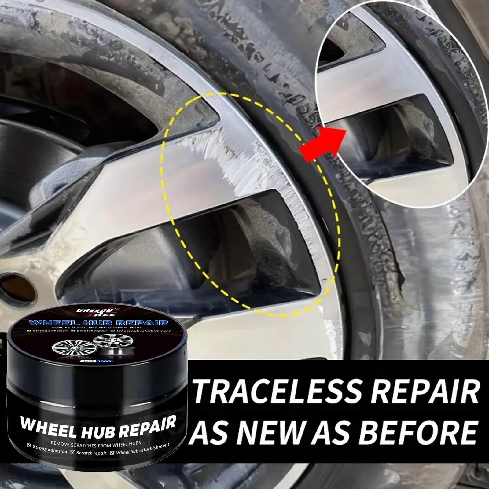 Kit de Reparación Universal para Cubos de Rueda - Eliminador de Rayones para Llantas de Aleación - Cromado para Cubos de Rueda de Aleación de Aluminio en Blanco y Negro Plateado