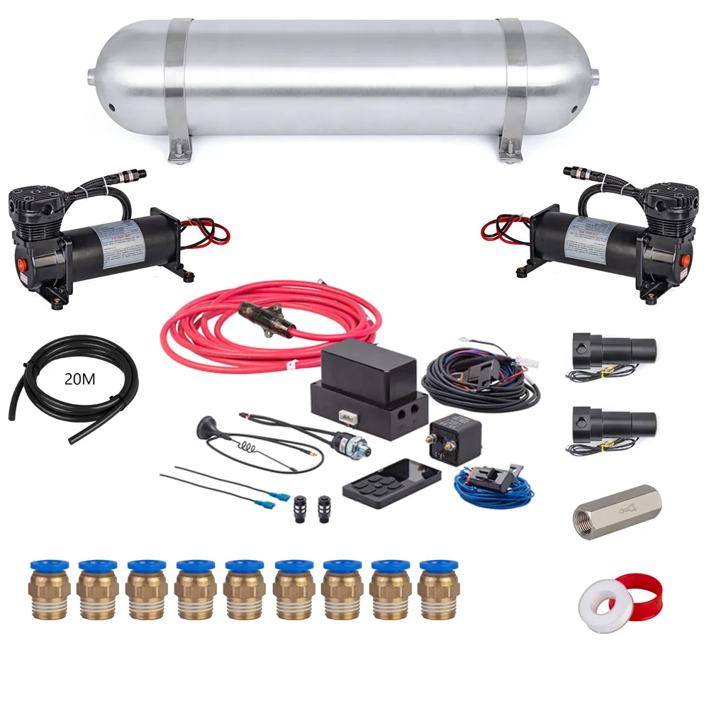 

Universal 100% NEW Air Suspension System Electronic Controller System Complate kit with 1 Tank/2 Compressor/Essential toolkit