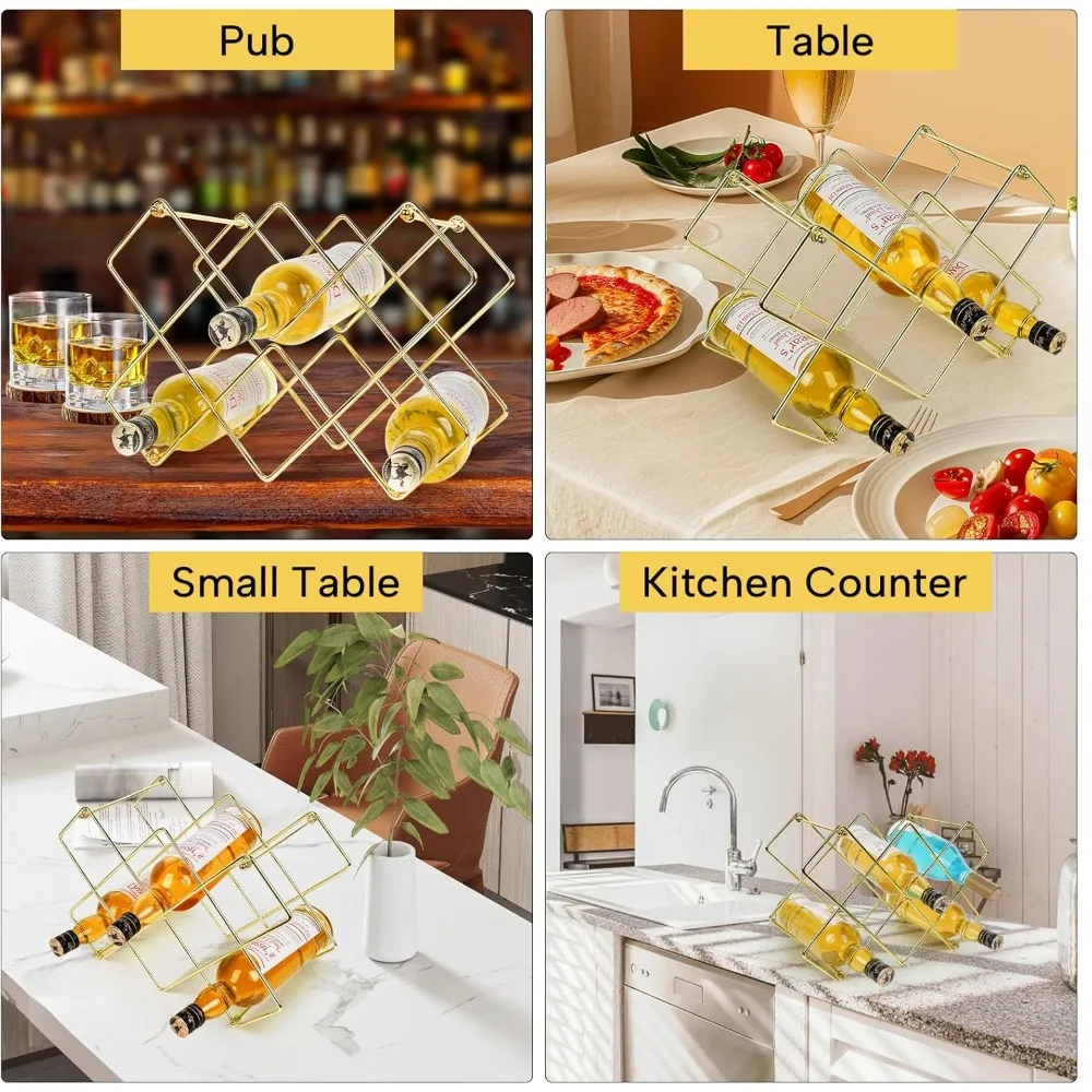 wine rack, freestanding modern gold metal, wine storage cabinet shelf wine racks countertop for pantry,kitchen wine bottle rack