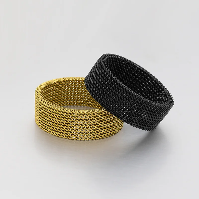 Shuangshuo Minimalist Fashion Elastic Mesh Stainless Steel Ring Retro Circle Woven Mesh Rings for Women Men Friendship Gift
