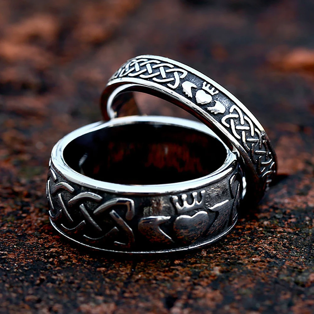 الفايكنج الفولاذ المقاوم للصدأ اليد الحب القلب تاج خواتم للرجال النساء الشمال سلتيك عقدة حلقة فاسق موضة زوجين المجوهرات بالجملة