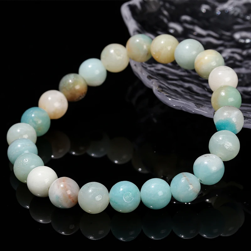JD Natural Stone 3A Amazonite Round Beaded Bracelet Women Fashion Single Circle Stretch Rope Bracelet Healing Stone Jewelry Gift