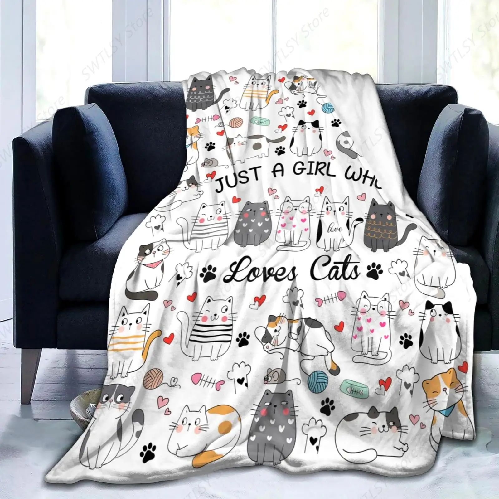 Cat Gifts Blanket for Women Girls Cats Blankets for Cat Lovers Throw Plush Stuff Just A Girl Who Loves Cats Gifts