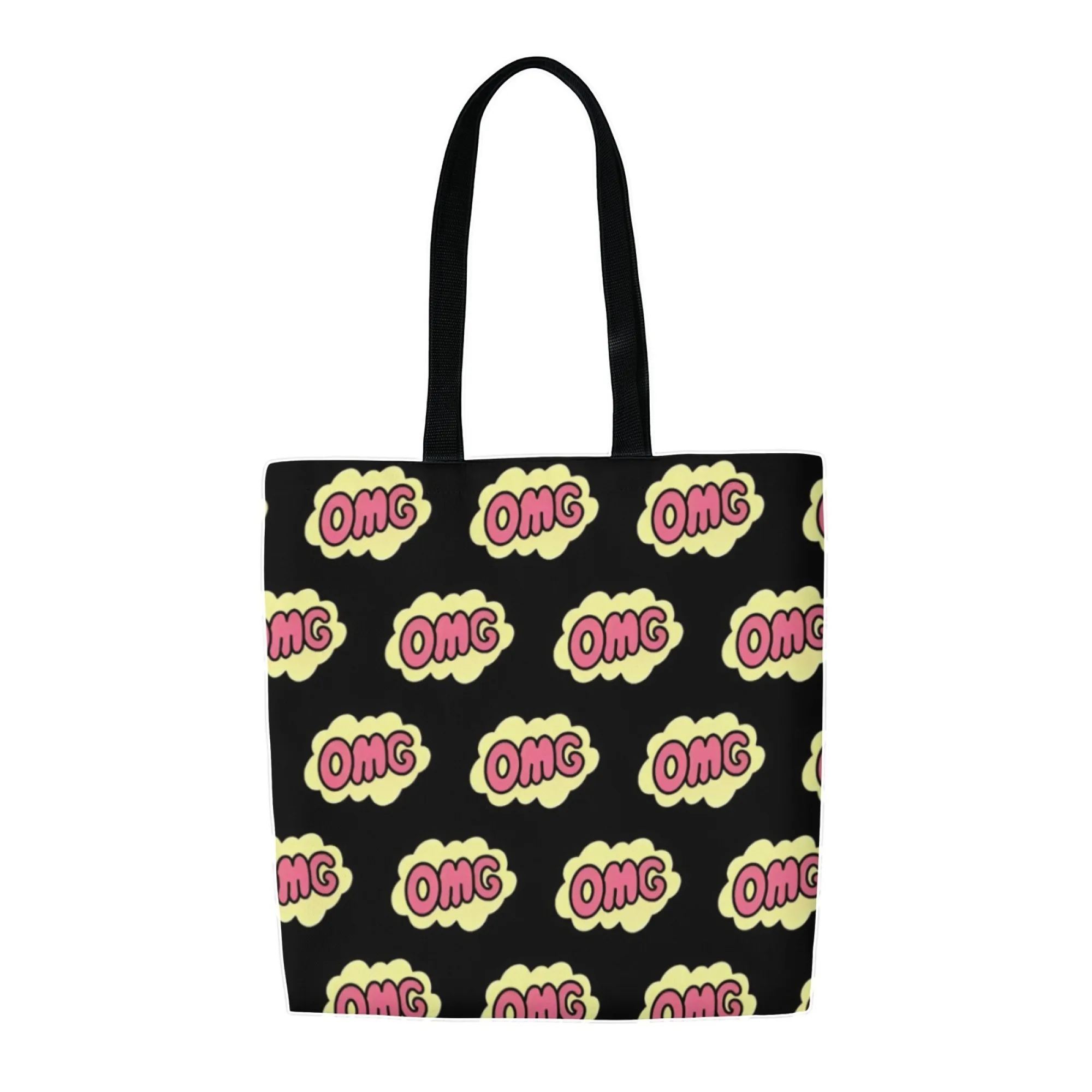 Women's Minimalist Vibrant Pop Art Canvas Tote Bag Black "OMG" Shoulder Bag for Women Reusable Shopping Bag for Daily Shopping