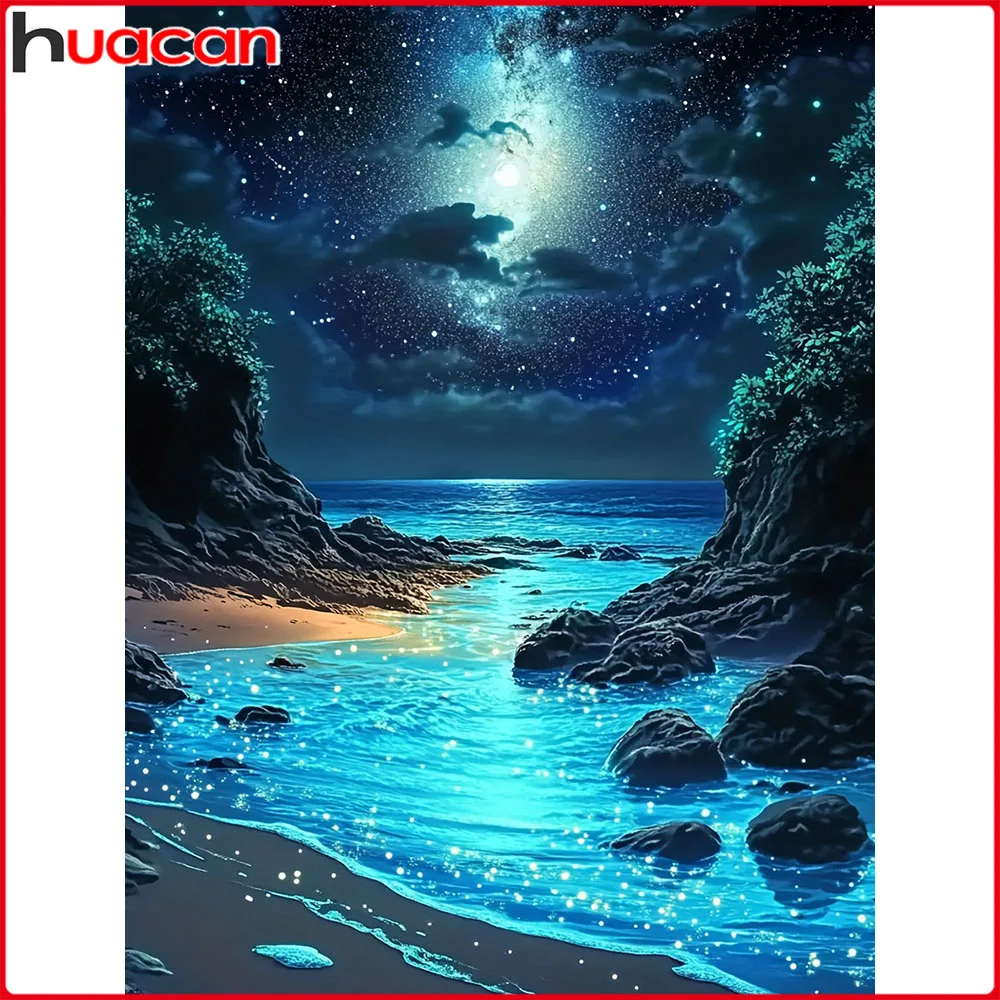 Huacan 5D DIY Diamantmalerei Nachtige Berge Küste Diamantstickerei Landschaft Neu 2026 Handgemachtes Geschenk