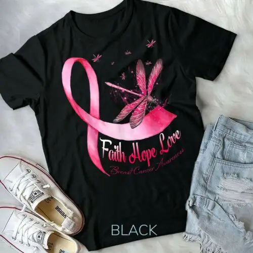 Faith Hope Love Dragonfly Breast Cancer Awareness T-Shirt Unisex T-shirt