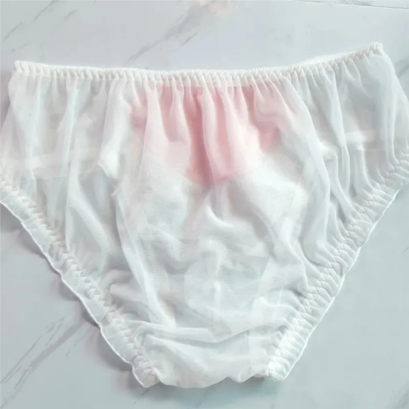 Transparent Chiffon Lace Man Sexy Briefs White Sweet Bow Crossdresser Sissy Panties Convex Pouch LGBT Breathable Lingerie
