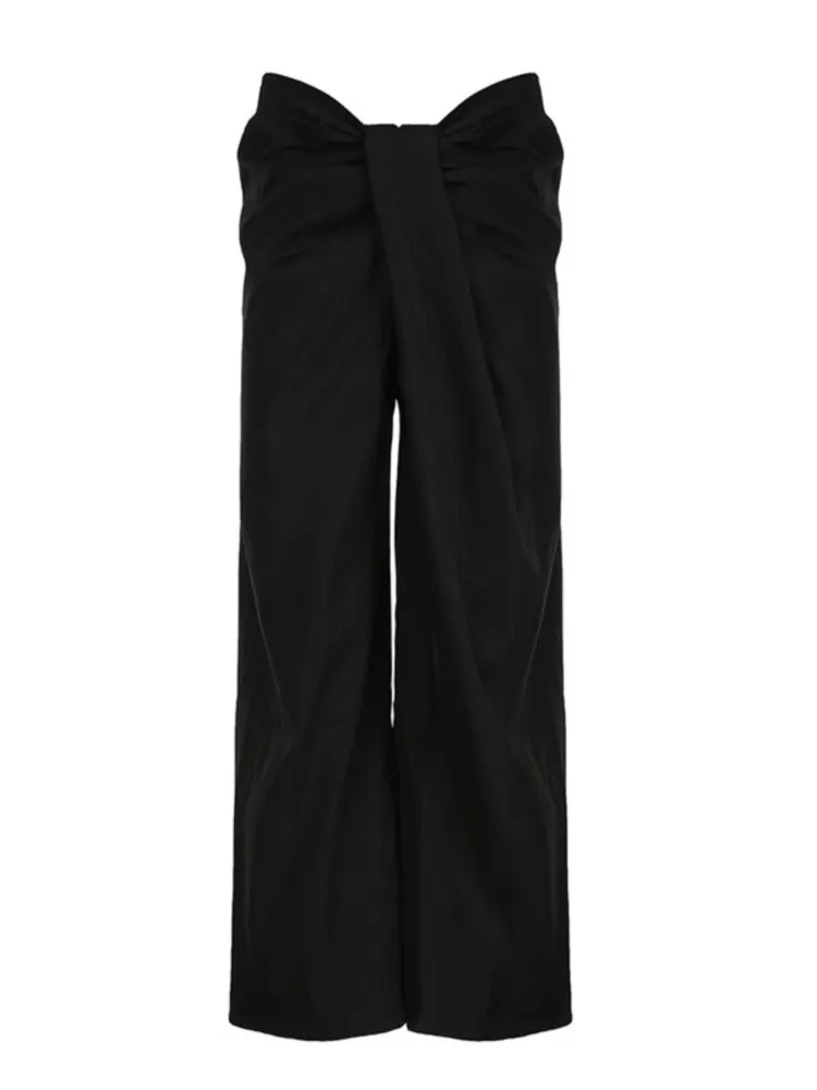 Women's Temperament Draped Loose Casual Pants Spring And Summer Fashion Irregular Cross Waist Slim Versatile Wide-leg Pants