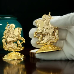 HTISOK Orthodox Myth George  Gold Plated Religion Gift Box Church Home Table Stand Religion Statue