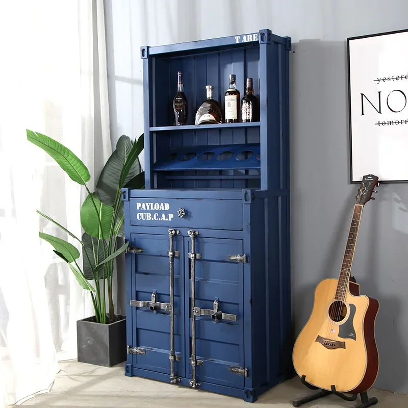 Container  Vintage Industrial Style Wine Cabinet Iron Locker Bookcase Sundries Display Cabinet