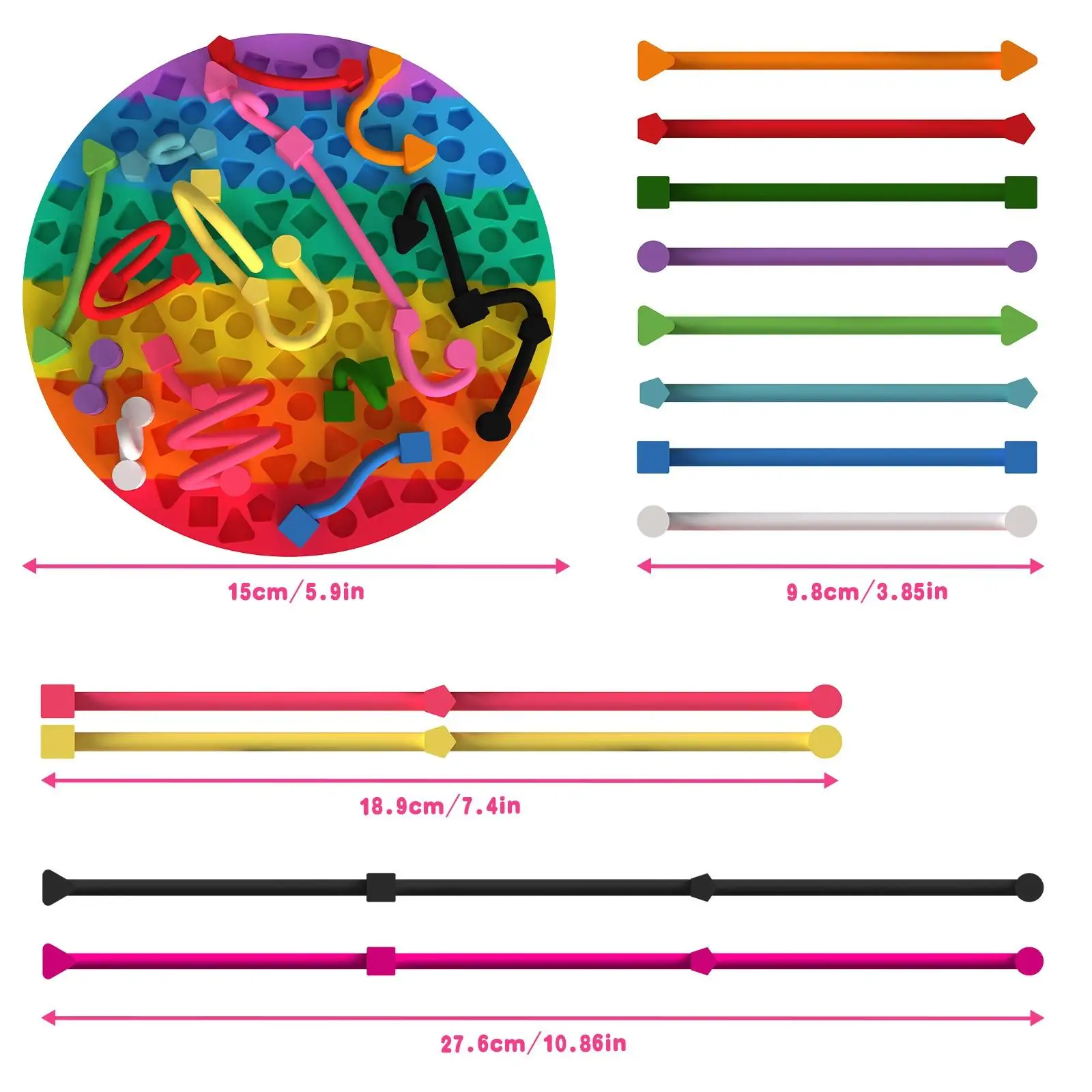 12 Strings Silicone Pull String Sensory Board, Quiet Fidget Toy, Food-Grade, Travel Toy with Storage Bag