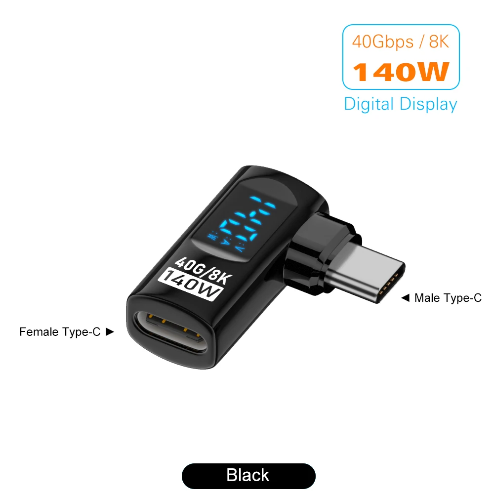 90-Grad-USB-C-Adapter, rechtwinkliger U-förmiger USB4-Typ-C-Adapter, 40 Gbit/s, mit LED-Anzeige, PD 140 W, 8K-Extender für Thunderbolt 3/4