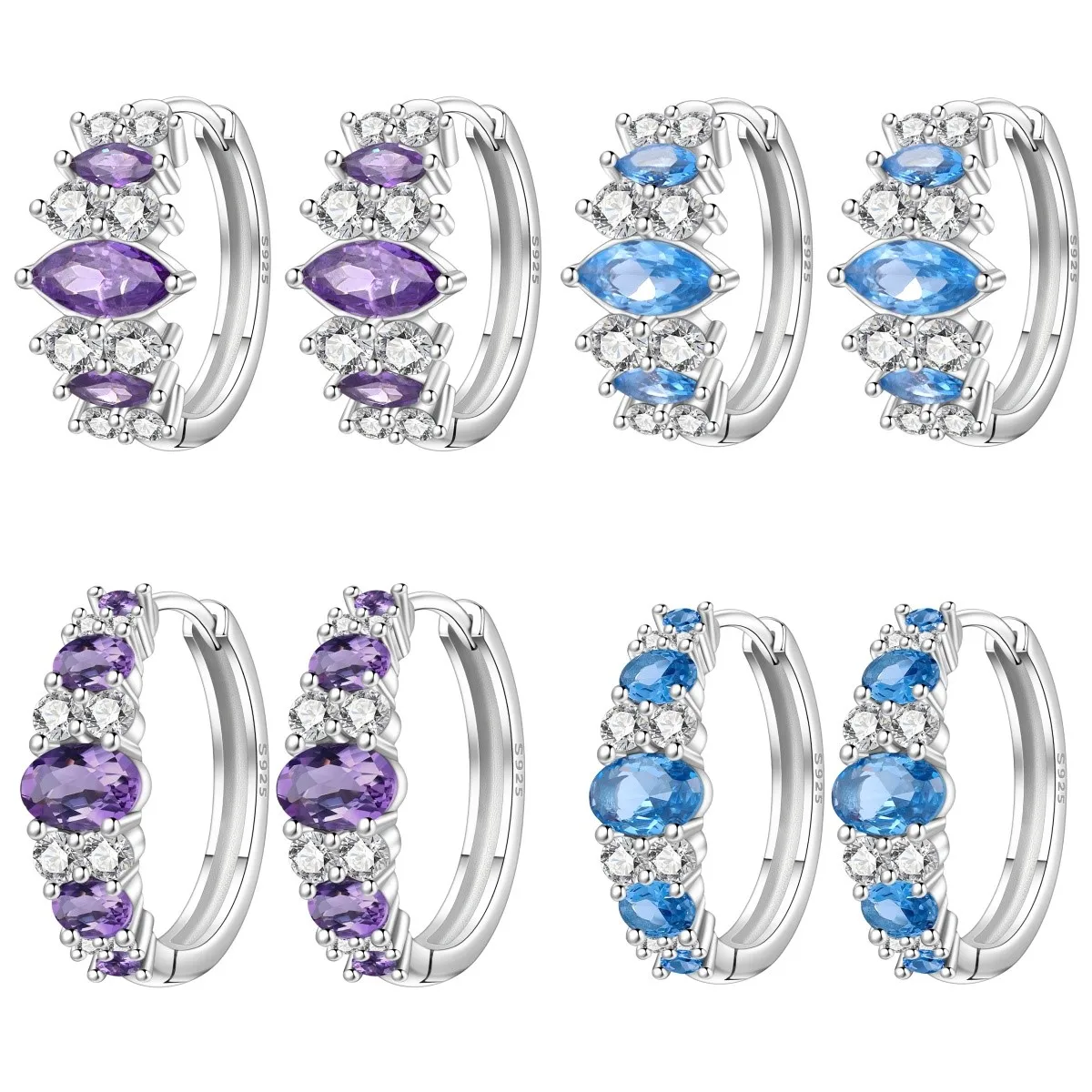 

Orstarry S925 Sterling Silver Earrings Versatile Geometric Blue Purple Hoop Earrings For Women Birthday Gift Fine Jewelry
