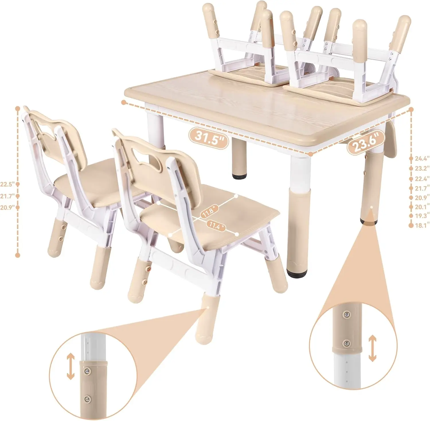 Kids Table and 4 Chairs Set, Toddler Table and Chair Set with Graffiti Desktop, 31.5''L x 23.6''W Children Activity Table