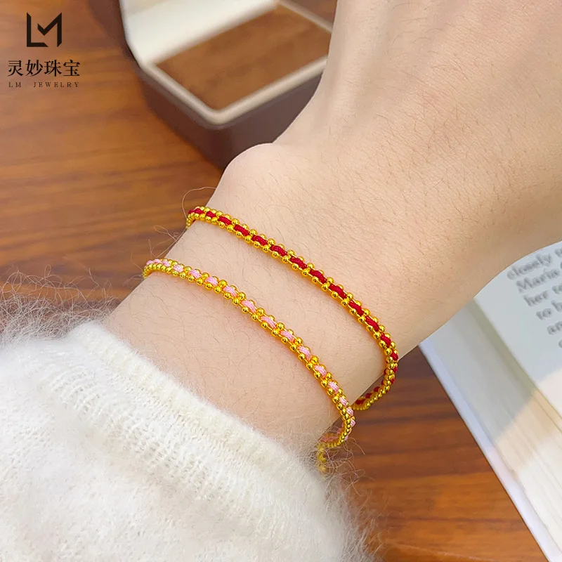 

Тот же браслет из красной веревки 24 карата, красная счастливая веревка, простая цепочка из настоящего золота 9999, можно носить, простые и универсальные женские.