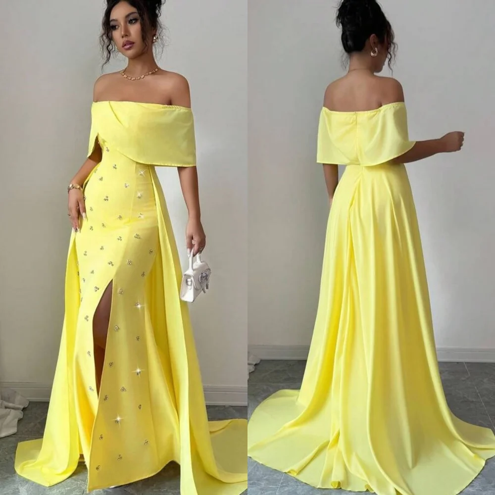 

Customized Modern Style Exquisite Jersey Rhinestone Pleat Mermaid Off-the-shoulder Long Dresses Bespoke Occasion Dresses Classic