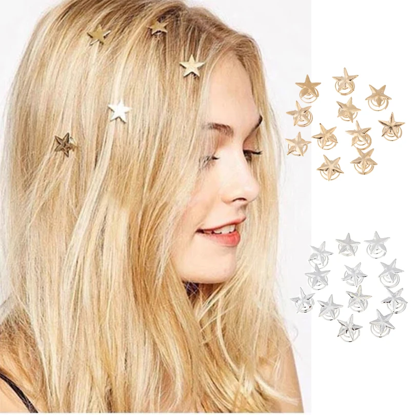 12 Gold Star Hairpin Metal Hair Clips Women Girl Side Clip Five-pointed Star Mini Spiral Hair Button Hairpins Hair Accessories