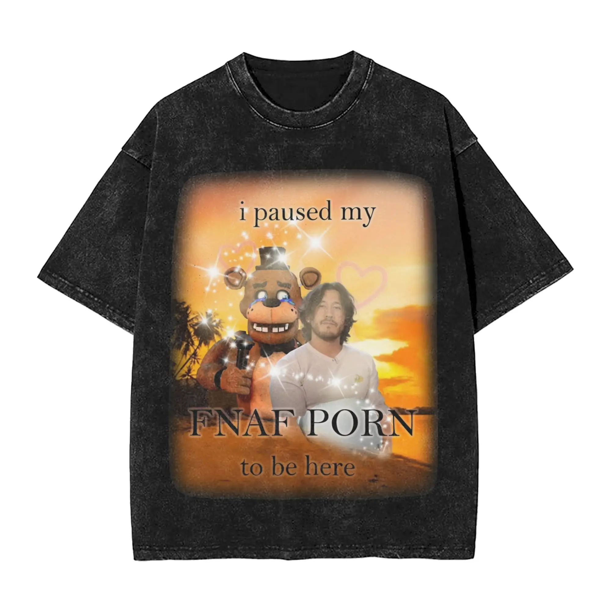 Men Women Vintage Washed T-shirts FNAF At Freddys Print T Shirt Merch High Street  Tees
