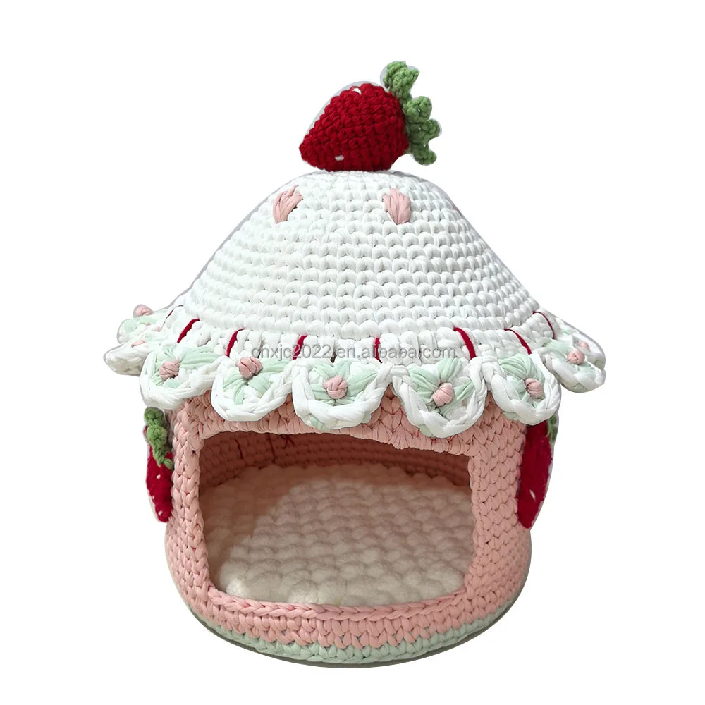 

Wholesale Custom Durable All Seasons Semi-Closed Warm Hand-Weaved Cat Kennel Mushroom House Cradle Pet Basket Circle for All