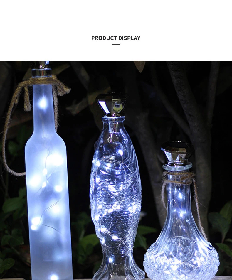 X-House Outdoor Decorative Lighting Solar Powered Wine Bottle Lights 10 20 LED Cork Copper String