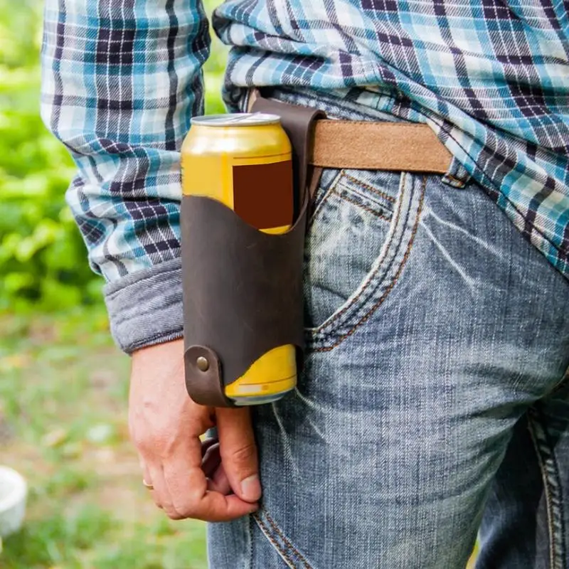 Water Bottle Belt Holder PU Leather Beer Bottle Holder Belt Waterproof Drink Waist Bag Hands-Free Beer Belt Holder Beer Gifts