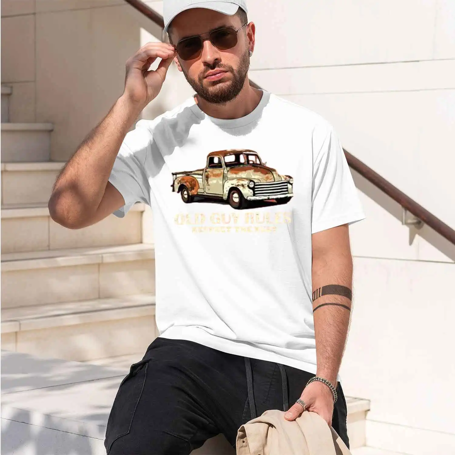 Old Guy Rules Respect The Rust Cl Funny Vintage Men's T Shirt 2026 New Model Men’s Short-sleeve crewneck T-Shirt Classic Casual