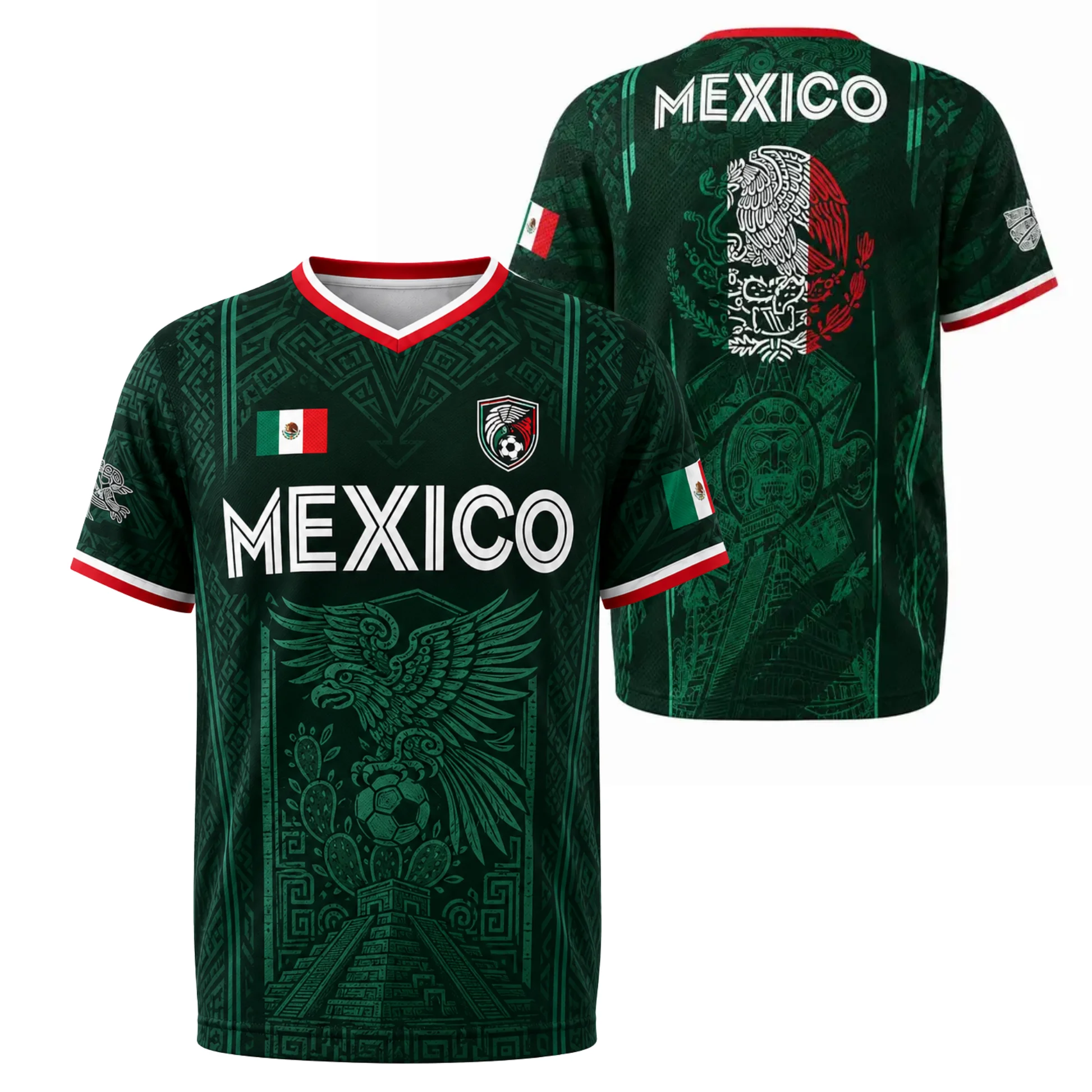 Retro Maya Totem Mexican Eagle Snake 3D Printed Men's and Women's Loose Breathable Mesh Supporting Short Sleeves
