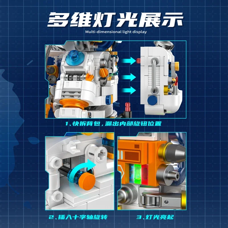 PANLOS 우주 비행사 테디 베어 빌딩 블록 장난감, LED 도시 공간, 크리에이티브 MOC DIY 로봇 벽돌, 소년 성인 선물