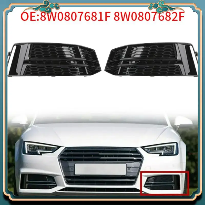 

Latest 1 Pair Front Fog Light Cover Bumper Grille For A4 B9 S-LINE 16-18 Car Grill 8W0807681F 8W0807682F Replacement