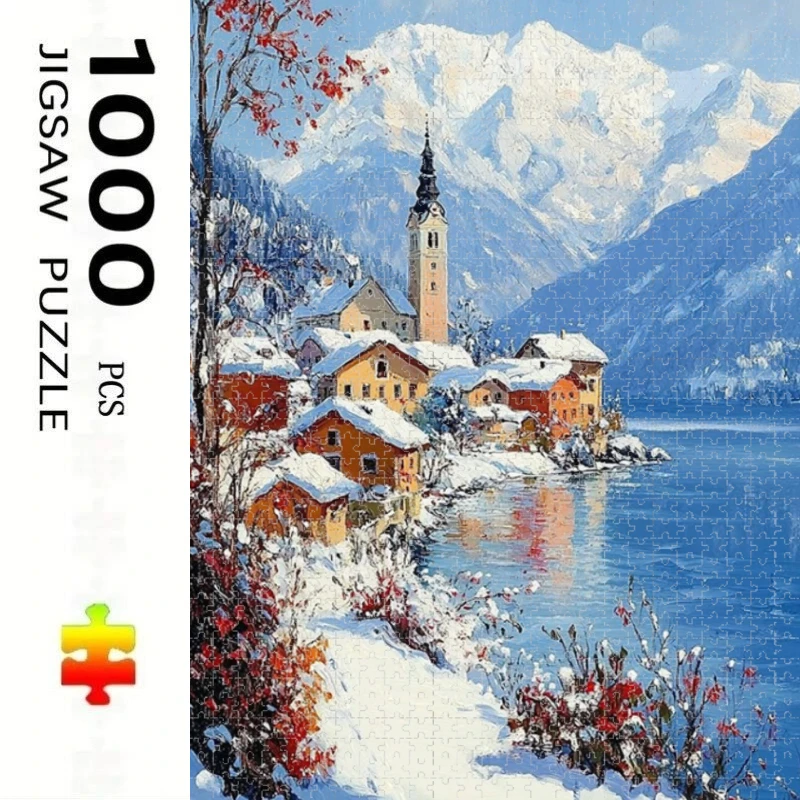 Jigsaw Puzzles 500 Pieces Alpine Snow‑covered Village Art Puzzles Decompression Toys for Adults Family Games Home Decor
