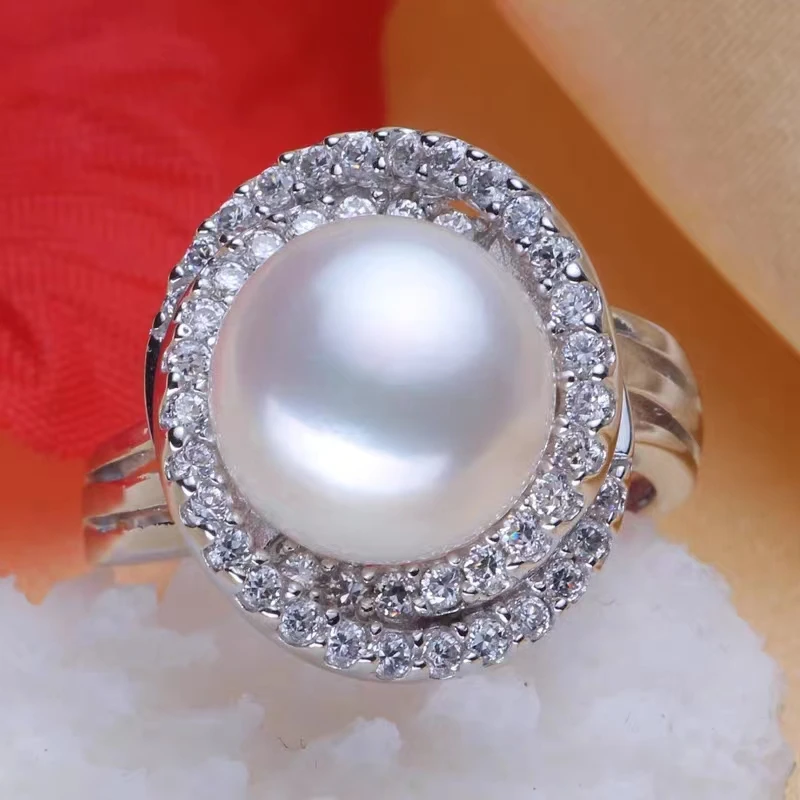 NEW AAA 11-13 mm natural south sea white bread pearl ring 925s