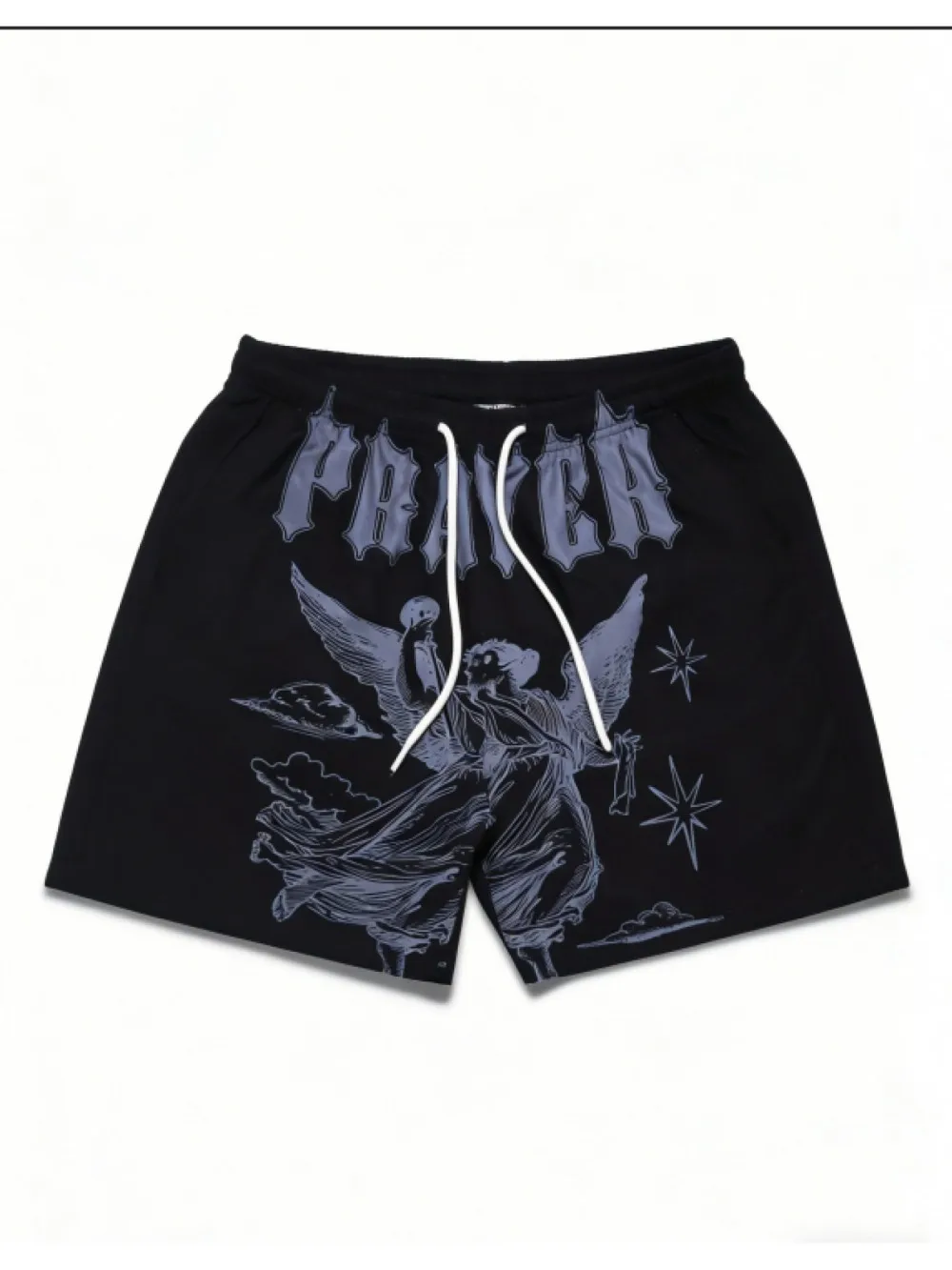 European and American Men's Summer Creative Angel Letter Print Soft and Breathable Drawstring Shorts Outdoor Street Pants