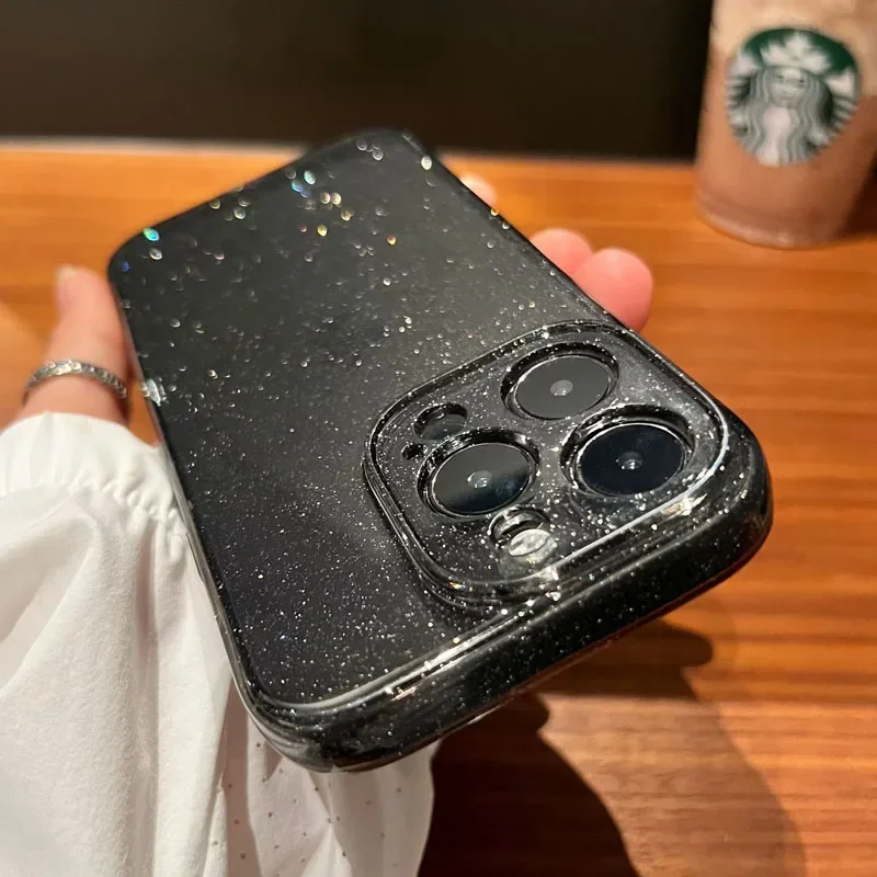 Bling Glitter Clear Case For iPhone 17 16 15 14 13 12 11 Pro Max Plus 17 Air Lens Protection Shockproof Transparent Soft  Cover