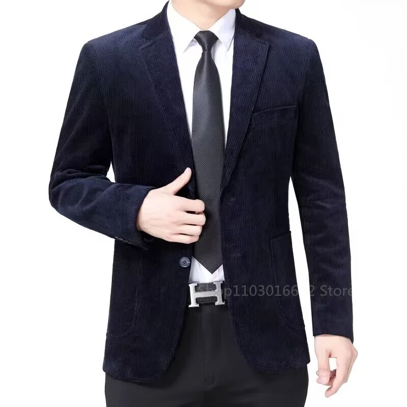 

Navy Brand Corduroy Business Blazer Men Spring Autumn Vintage Mens Jackets Cotton Casual Slim Fit Suit Male Size S-6XL Blazer