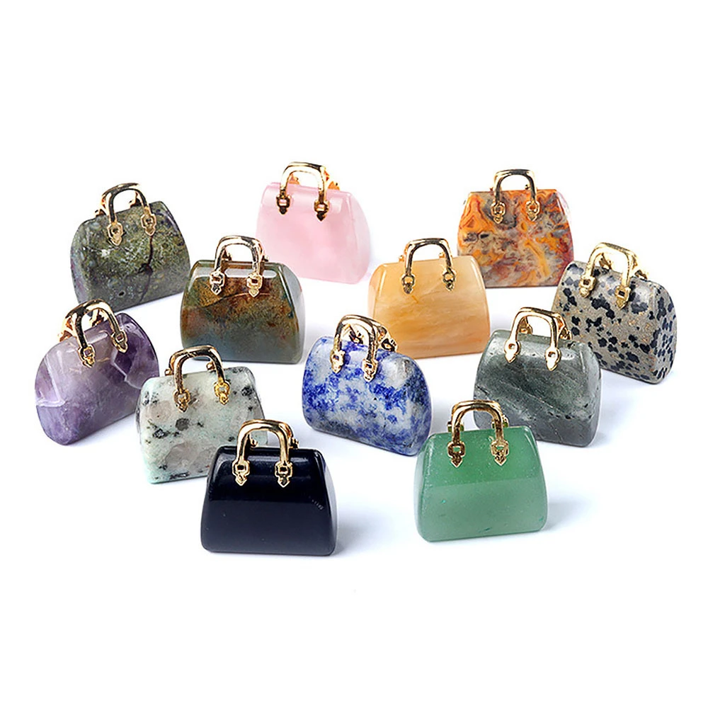 Natural Crystal Stone Mini Handheld Bag Amethyst DIY Pendant Ins Style rose quartz  Wholesale of decorative creativity