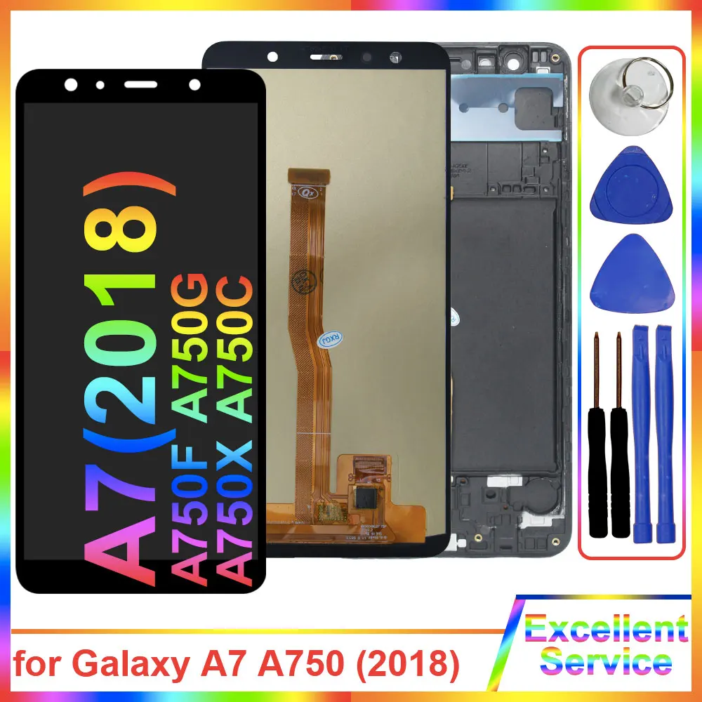 Image of Neues OLED-LCD für Samsung Galaxy A7 2018 A750F LCD-Display Touchscreen-Digitizer für Samsung A750F A750G A750X LCD mit Rahmen