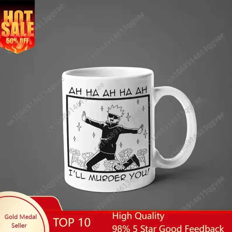 

Satoru Gojo Mug Coffee I'll Murder You Ceramic Mug 11 Oz, Sustainable Funny Fan Gift Ceramic Mugs Water Drinking tee juice Cups