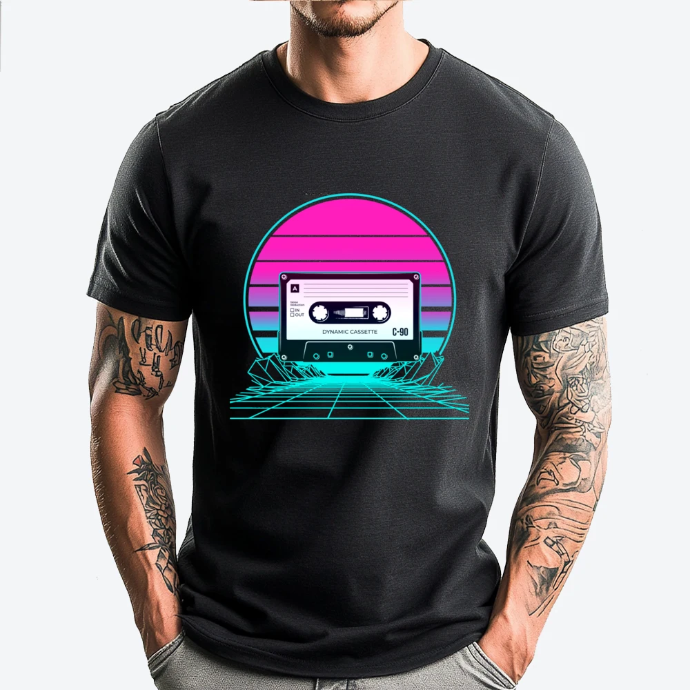 

Vintage Sunset Cassette Tape T Shirt Men 100℅ Cotton T-Shirt Graphic Tee Shirt Big Size Luxury Clothing
