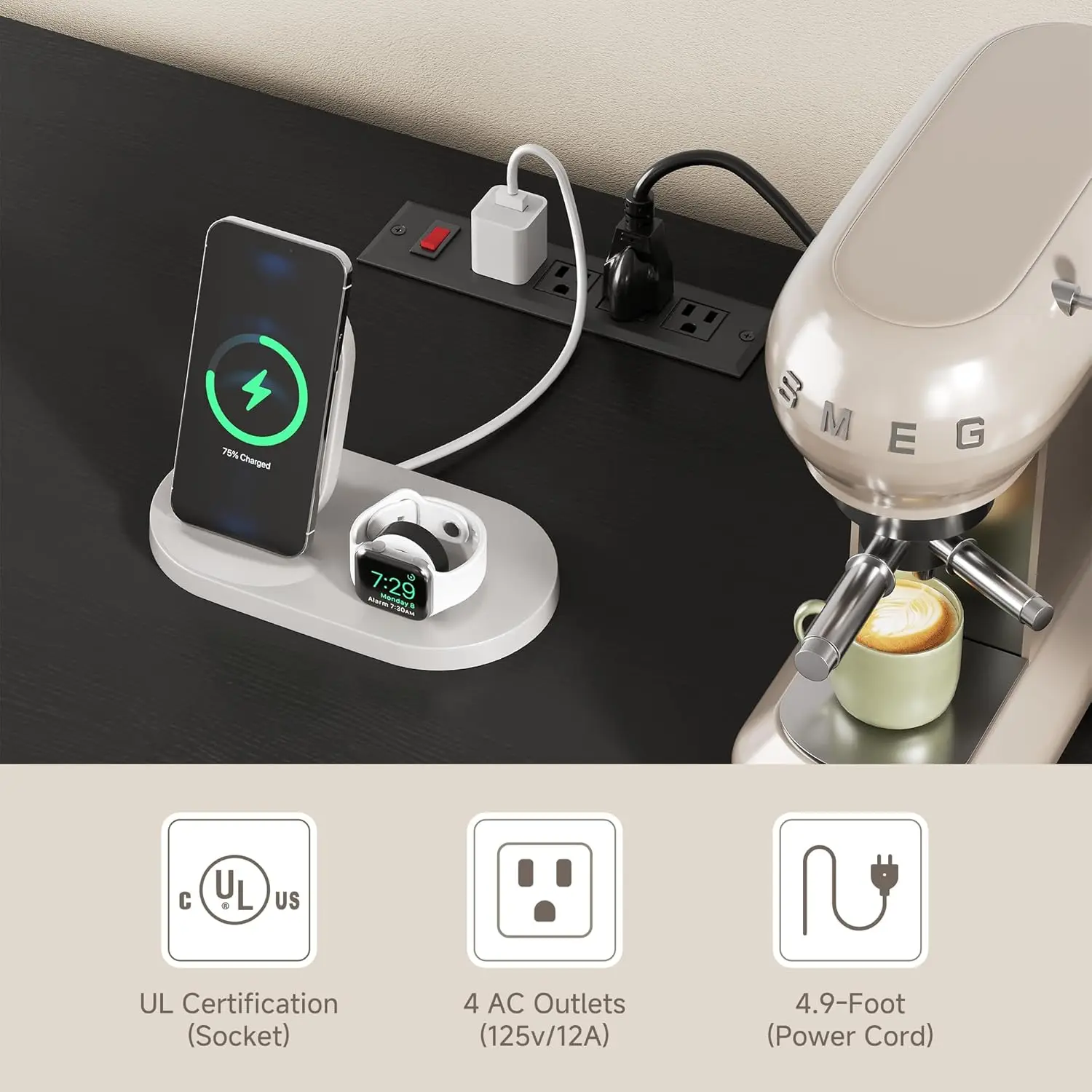 Lemari Kulkas Mini dengan Penyimpanan, Bar Kopi dengan Ruang Kulkas, Rak Anggur & Laci, Rak Hitam Multifungsi