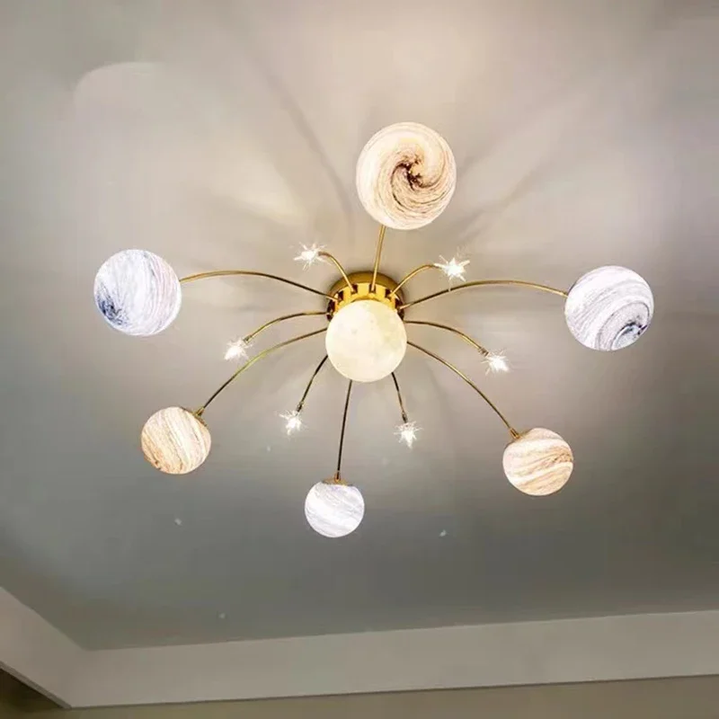 Planet LED Chandelier Lights Ceiling Living Room Crystal Ball Indoor Home Decoration Space Starry Sky Lamp