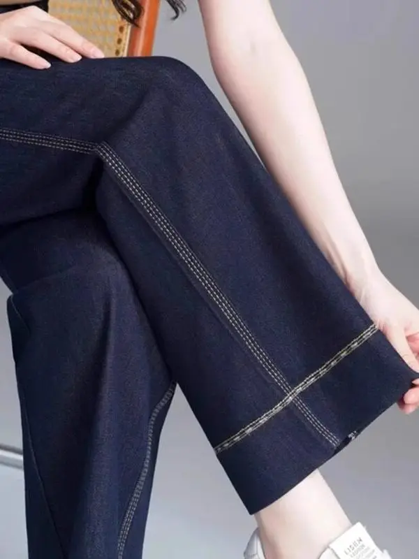 

High Waist Draped Wide Leg Jeans Women's Summer Thin Loose Fashionable Straight Long Pants Casual Pure Color Denim